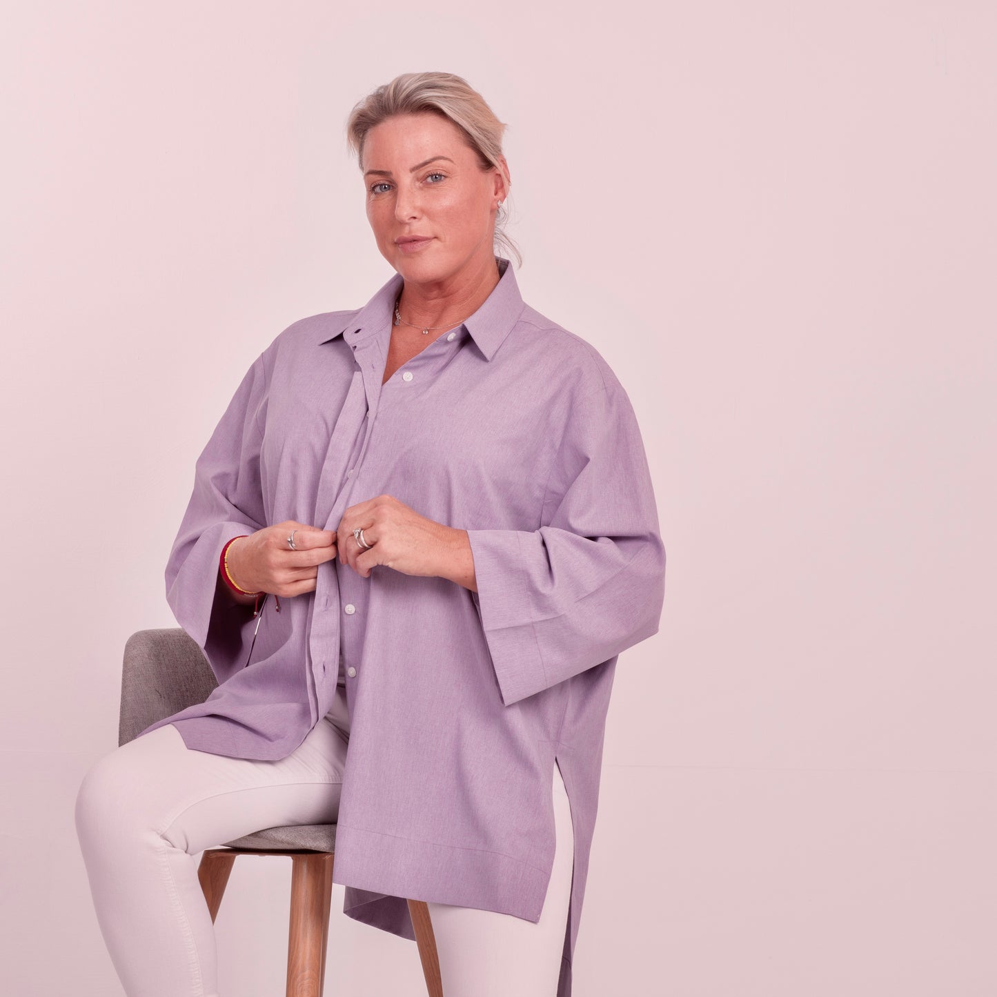 H-THE EDEN OVERSIZED SHIRT IN LAVENDER COTTON