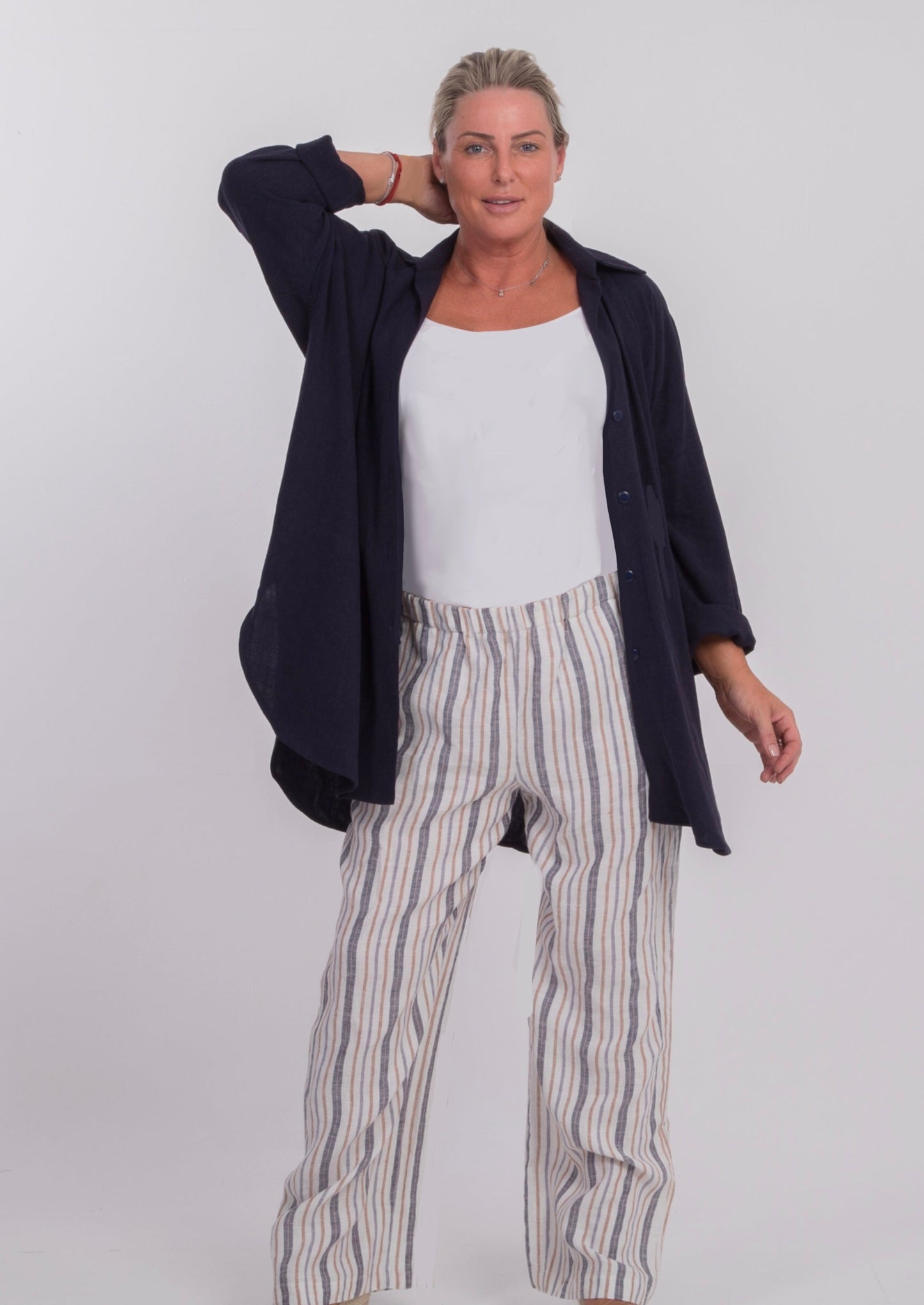 W-THE CAPRI WIDE-LEGGED TROUSERS IN STRIPED LINEN