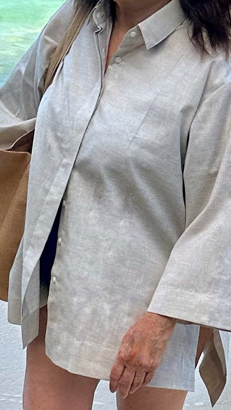 THE EDEN TRAVEL OVERSIZED SHIRT - SANDY BEIGE COTTON