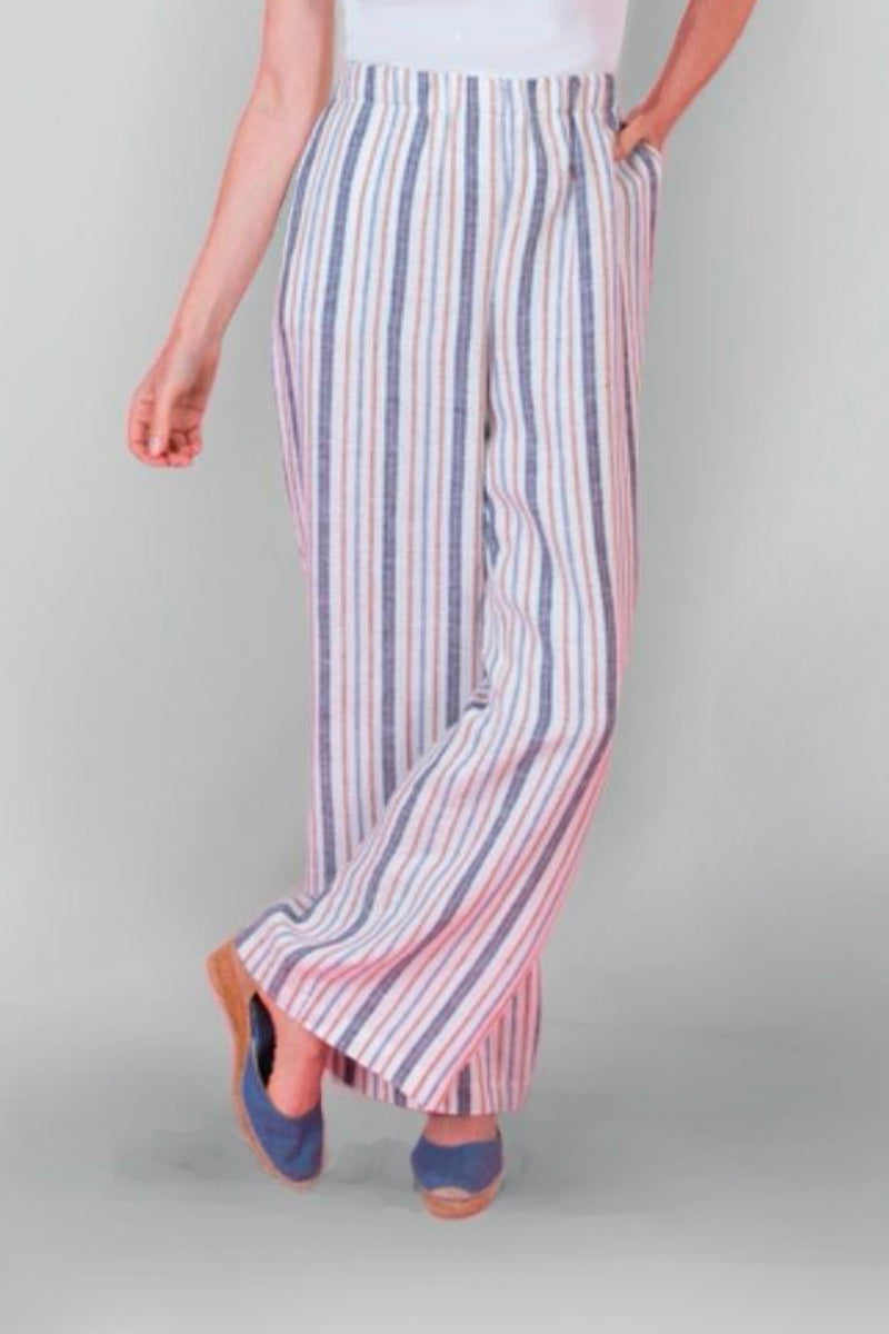 W-THE CAPRI WIDE-LEGGED TROUSERS IN STRIPED LINEN
