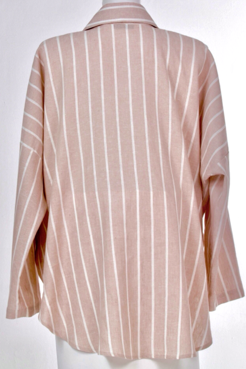 A-THE SOHO OVERSIZED SHIRT IN BEIGE AND WHITE LINEN BLEND
