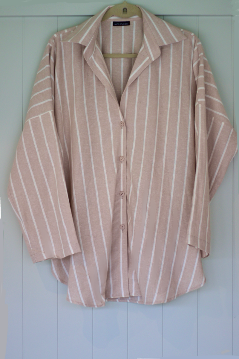 A-THE SOHO OVERSIZED SHIRT IN BEIGE AND WHITE LINEN BLEND
