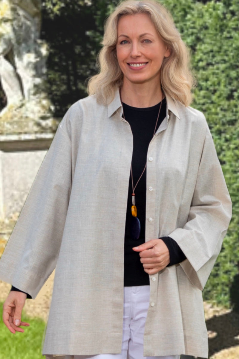 G-THE EDEN OVERSIZED SHIRT IN SANDY BEIGE COTTON