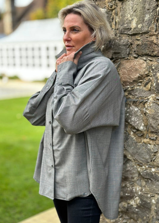 F - THE CHELSEA OVERSIZED SHIRT IN BLACK AND WHITE FINE WOOL