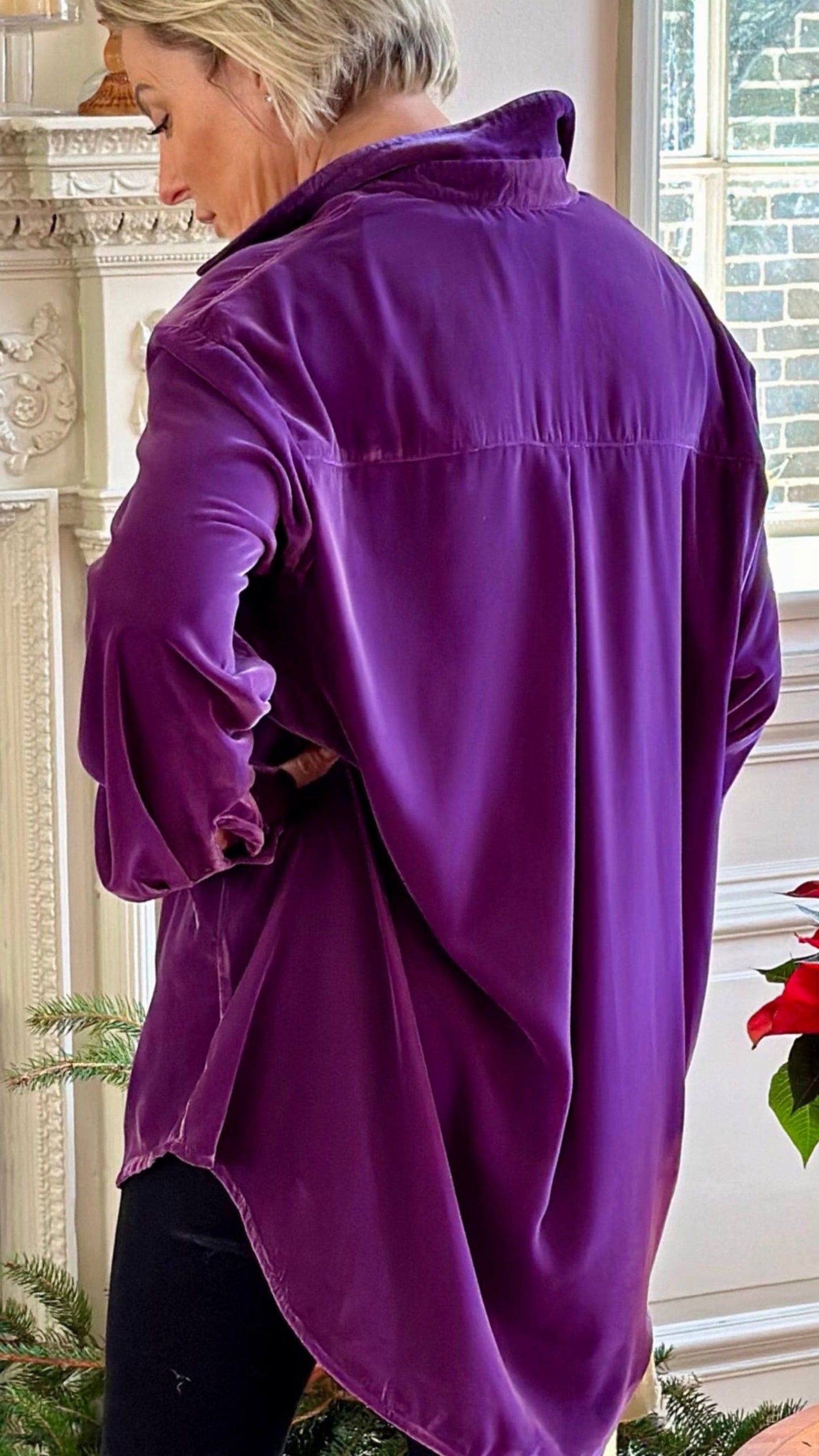 M-THE KENSINGTON OVERSIZED VELVET SHIRT IN WINTER IRIS