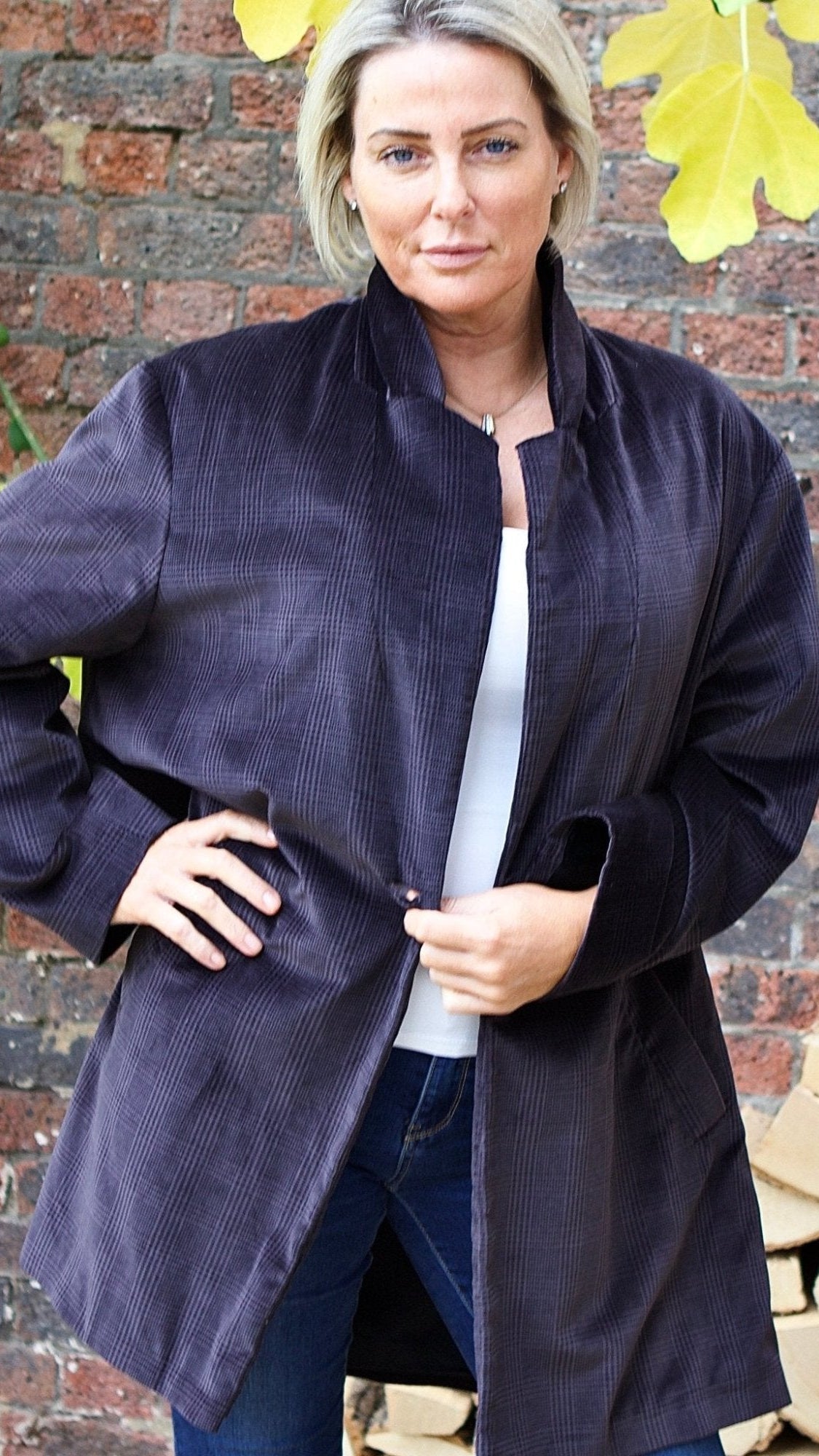 H-THE BOND STREET OVERSIZED JACKET IN FALCON CHECK VELVET