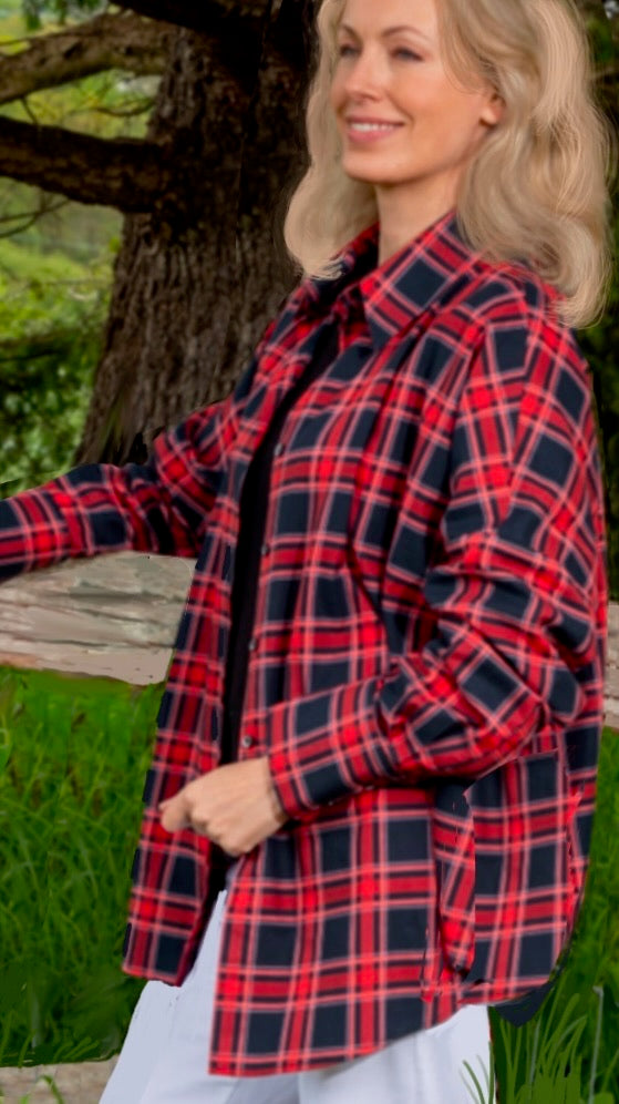 J-THE CHELSEA OVERSIZED SHIRT IN RED TARTAN