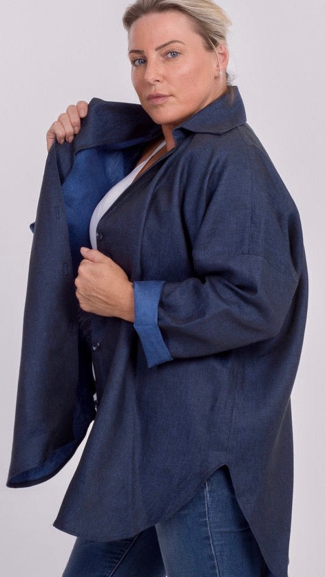 THE SOHO OVERSIZED SHIRT IN DENIM BLUE LINEN