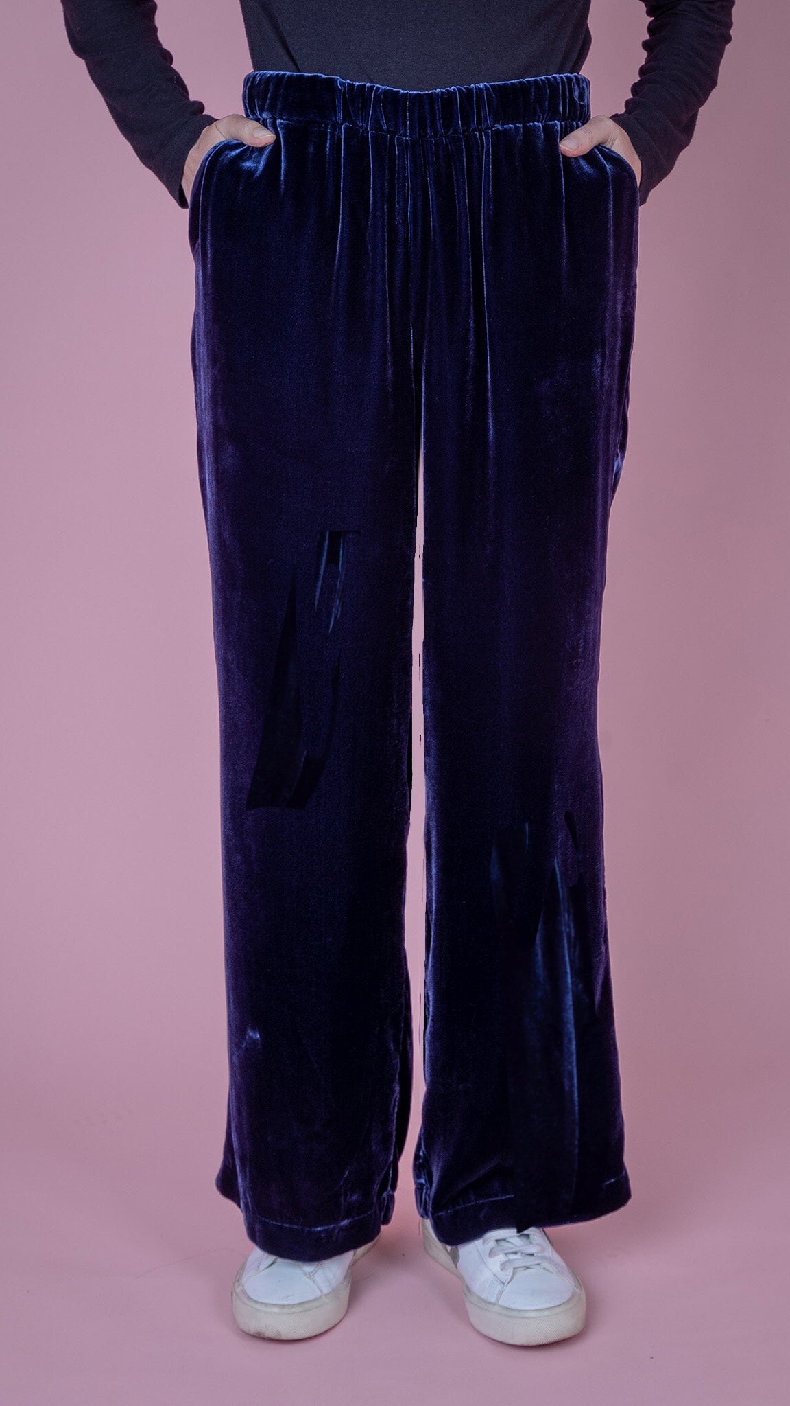 P-THE SOHO PALAZZO TROUSERS IN  DEEP BLUE  VELVET