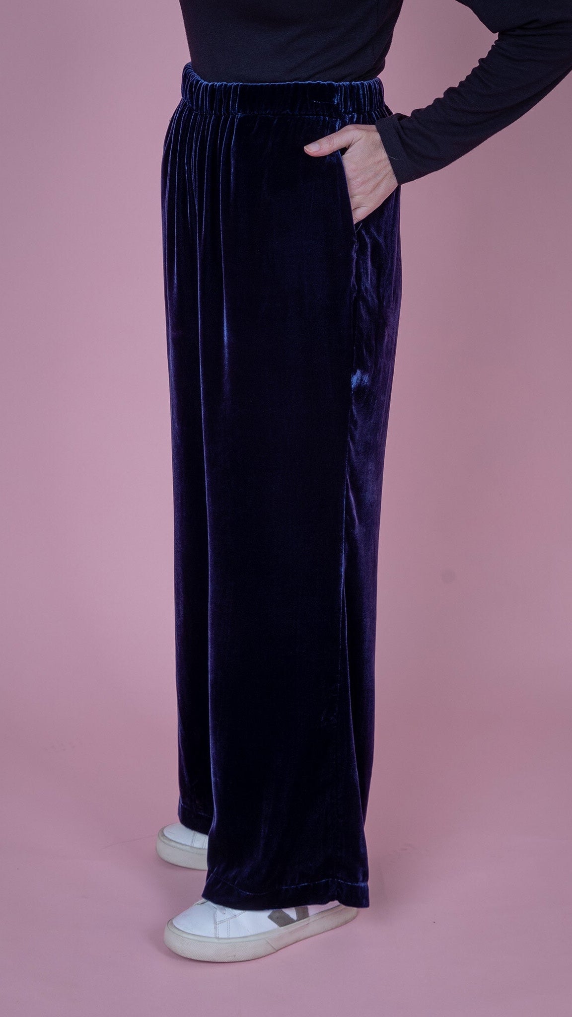 P-THE SOHO PALAZZO TROUSERS IN  DEEP BLUE  VELVET