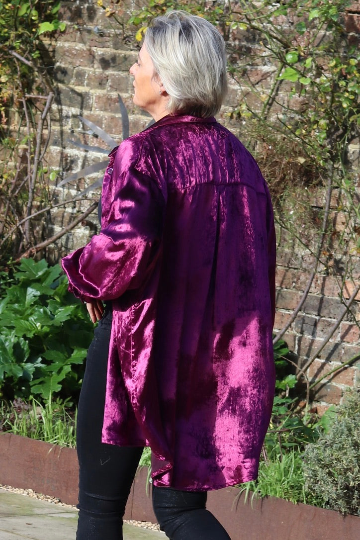 M-THE KENSINGTON SHIRT IN INTENSE MAGENTA VELVET