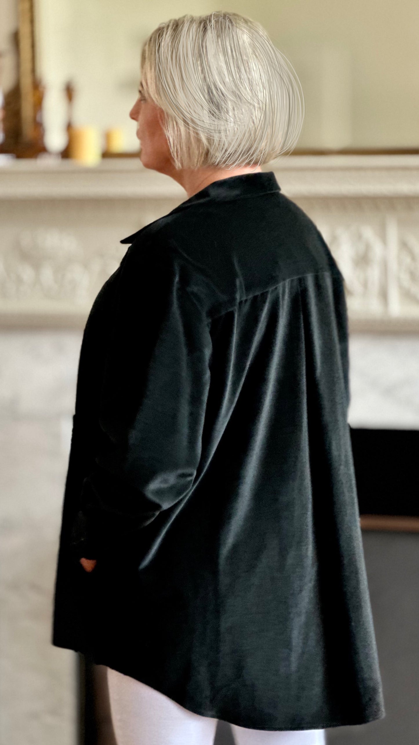 D-THE ABBEY ROAD OVERSIZED SHIRT IN BLACK COTTON VELVET