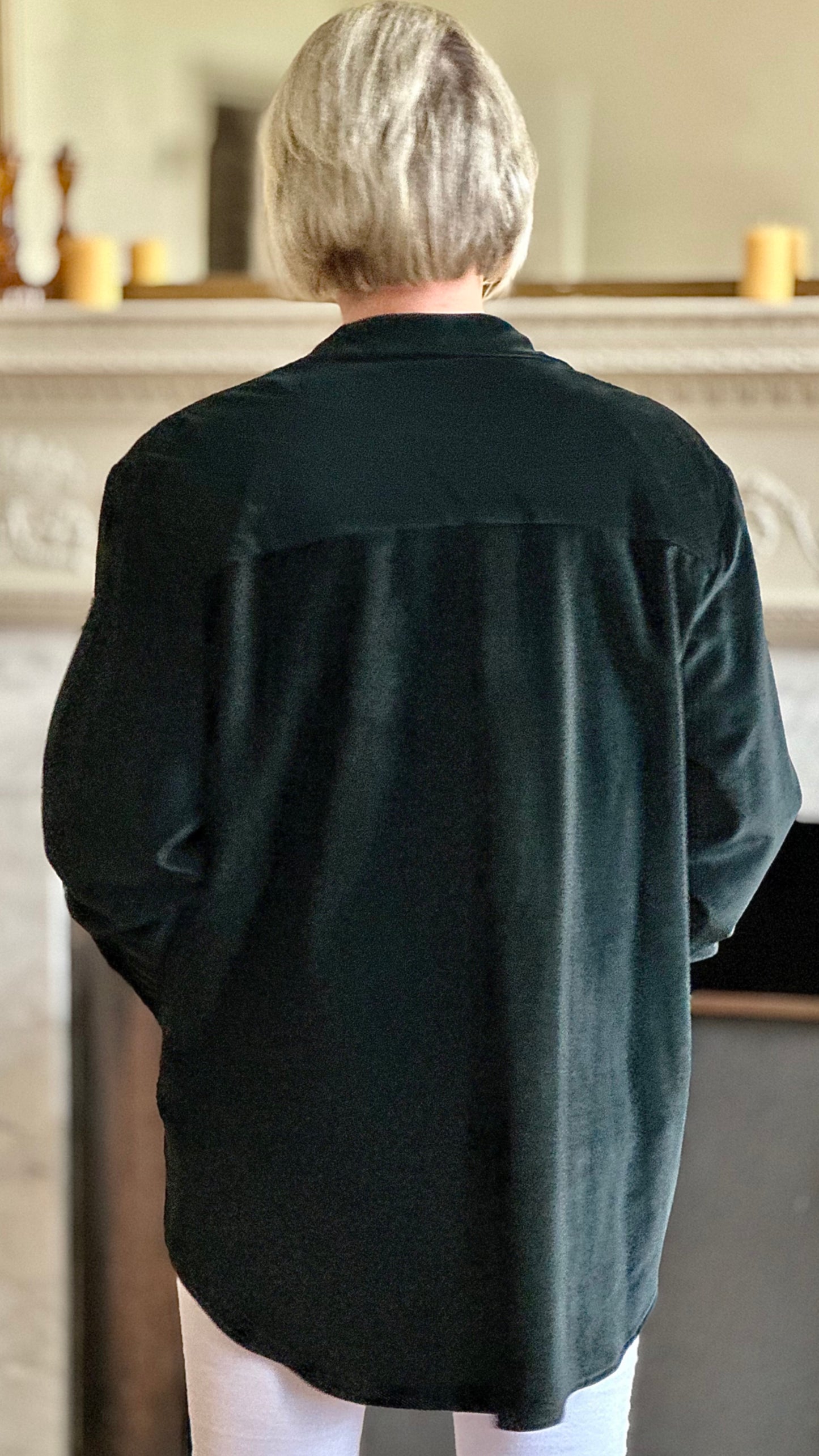 D-THE ABBEY ROAD OVERSIZED SHIRT IN BLACK COTTON VELVET