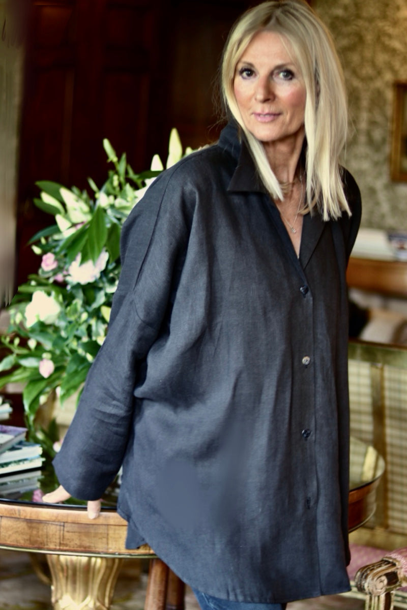 C-THE TARA OVERSIZED SHIRT IN BLACK ONYX IRISH LINEN