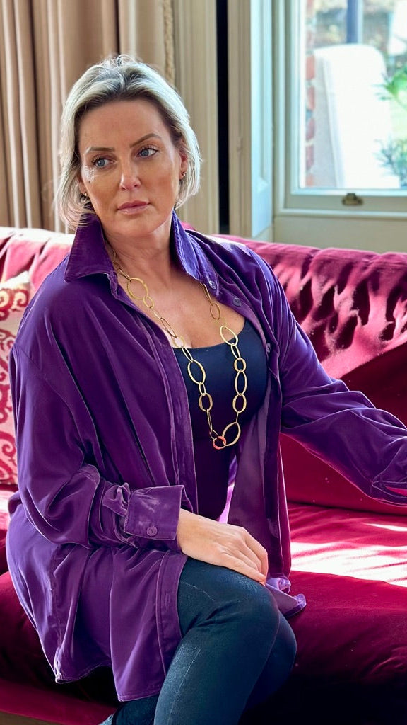 M-THE KENSINGTON OVERSIZED VELVET SHIRT IN WINTER IRIS