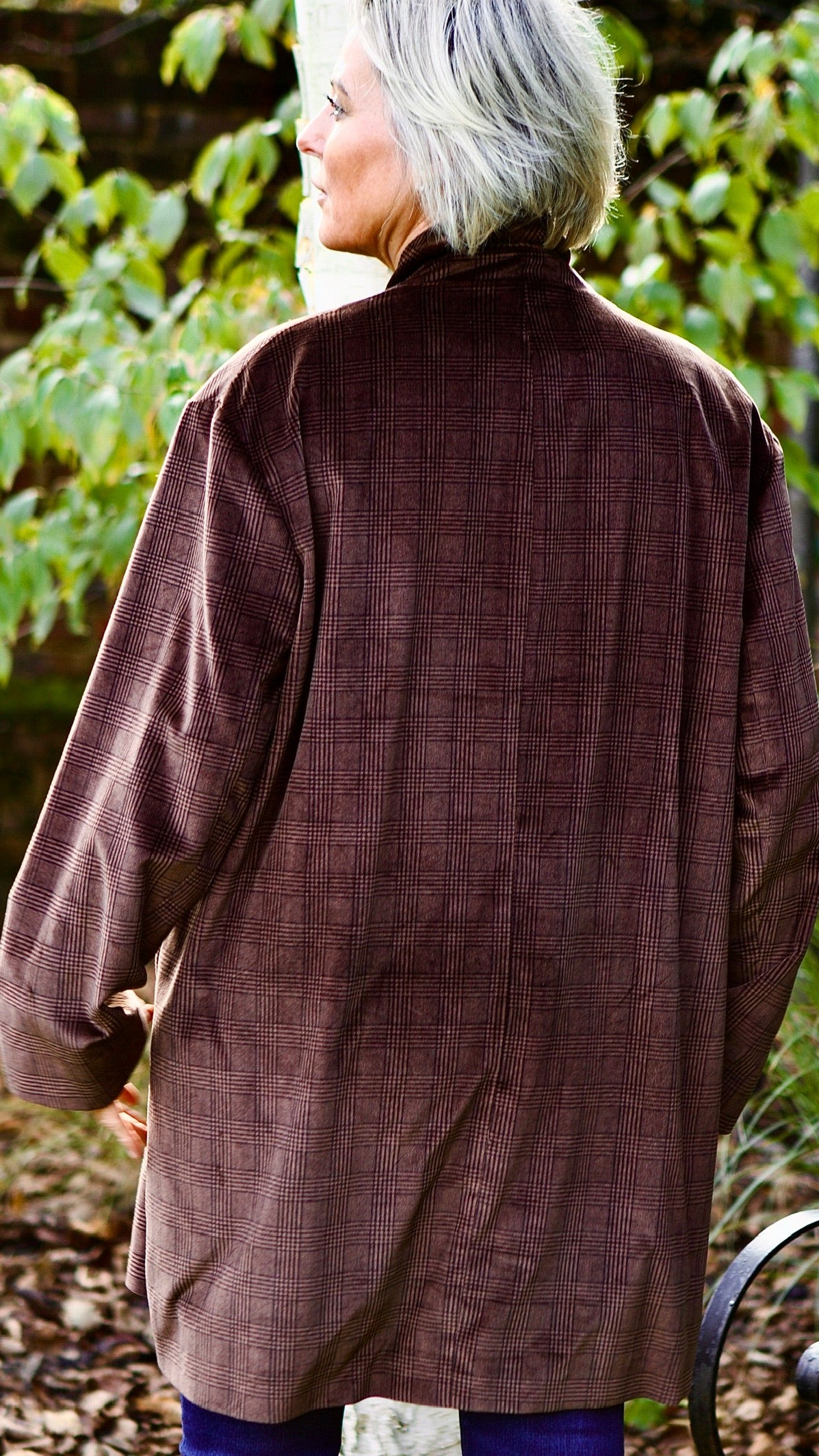 I-THE BOND STREET OVERSIZED JACKET IN COGNAC VELVET CHECK