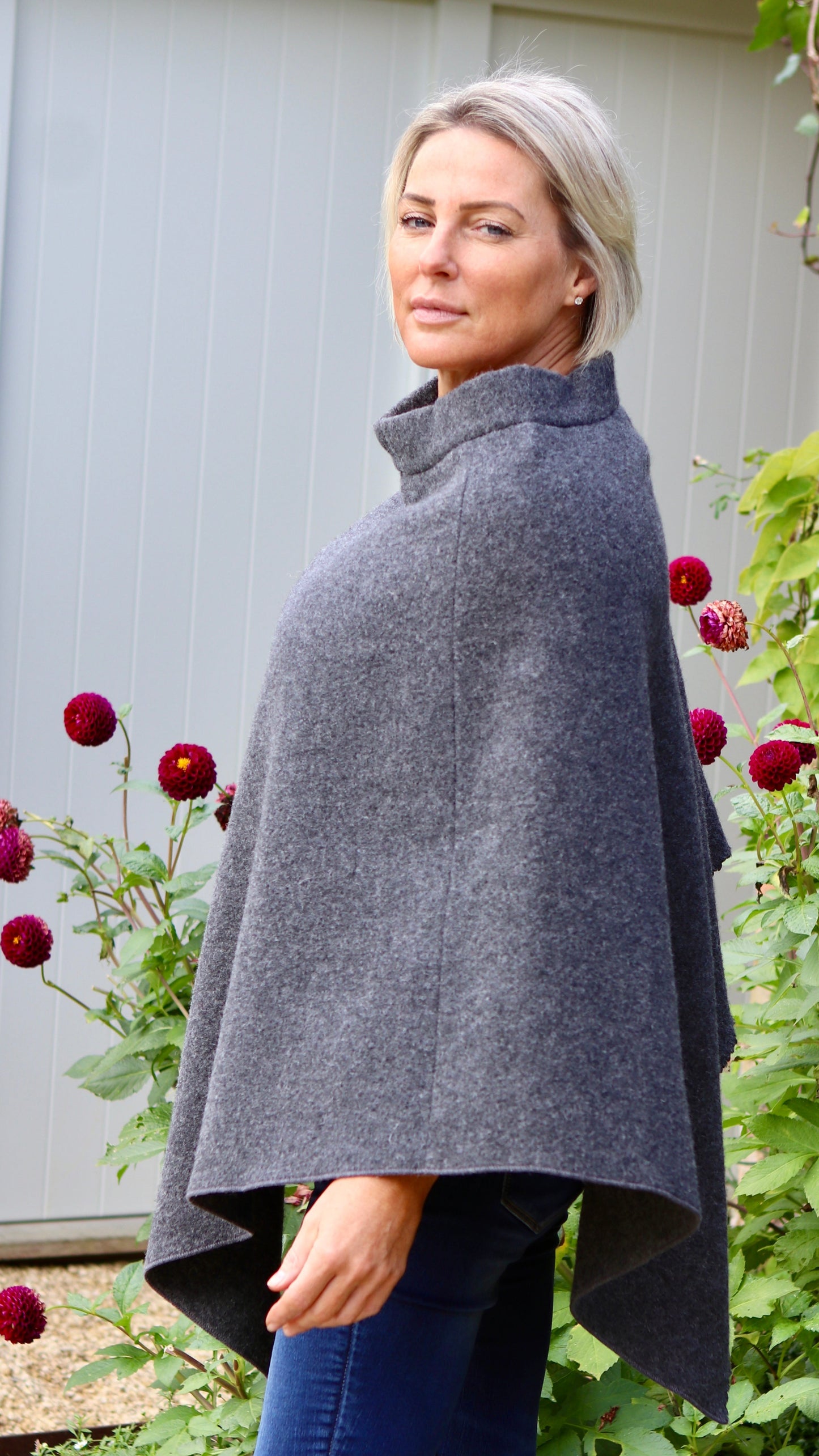 G-THE TATE PONCHO IN VOLCANIC ASH WOOL