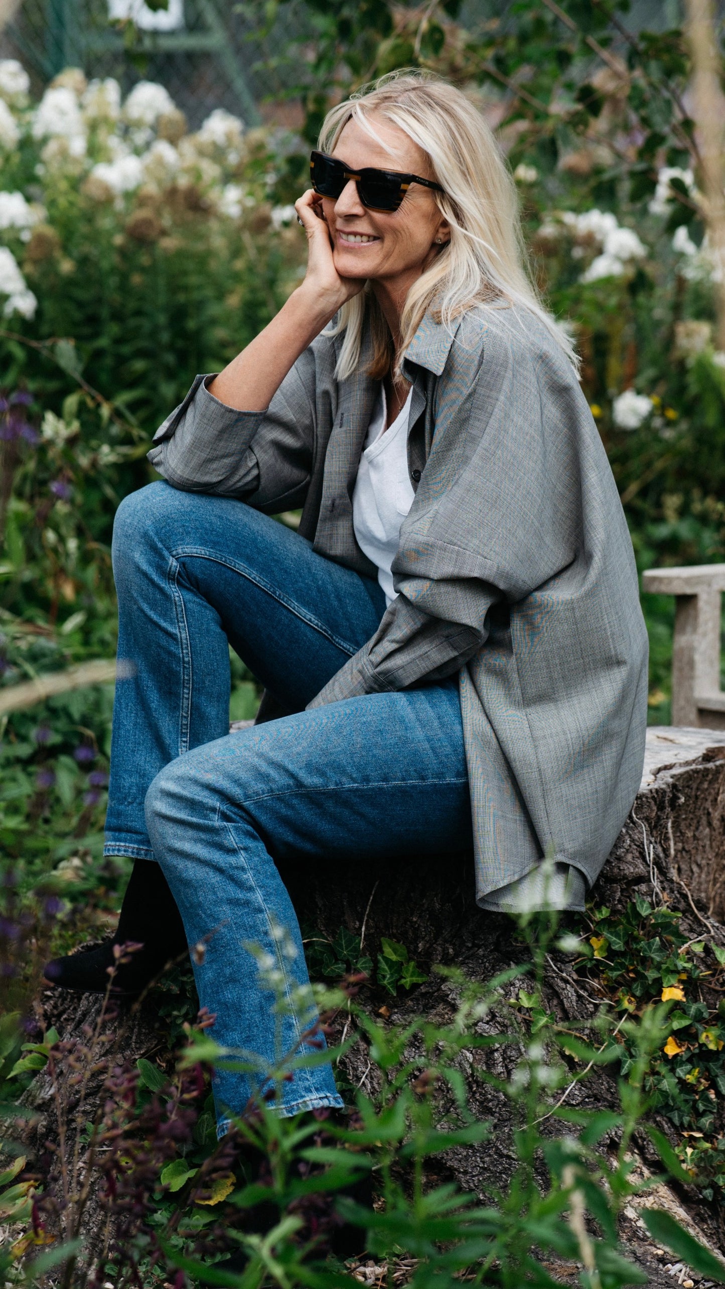 J-THE CHELSEA BLACK AND WHITE CHECK IN FINE MOHAIR AND WOOL