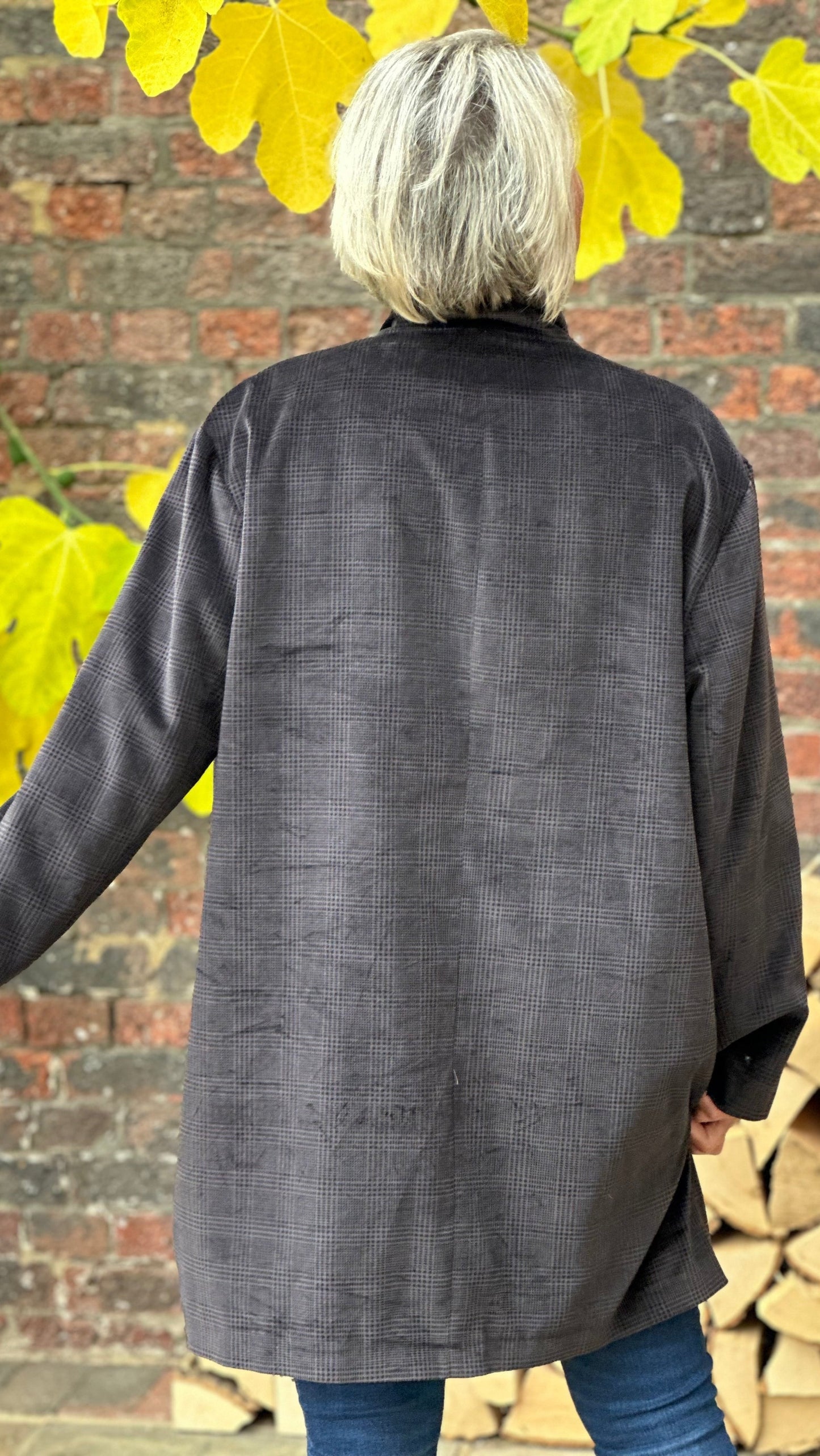 H-THE BOND STREET OVERSIZED JACKET IN FALCON CHECK VELVET