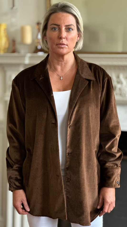 B-THE ABBEY ROAD OVERSIZED SHIRT IN CHESTNUT HERRINGBONE VELVET