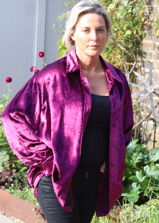 M-THE KENISNGTON SHIRT IN INTENSE MAGENTA VELVET