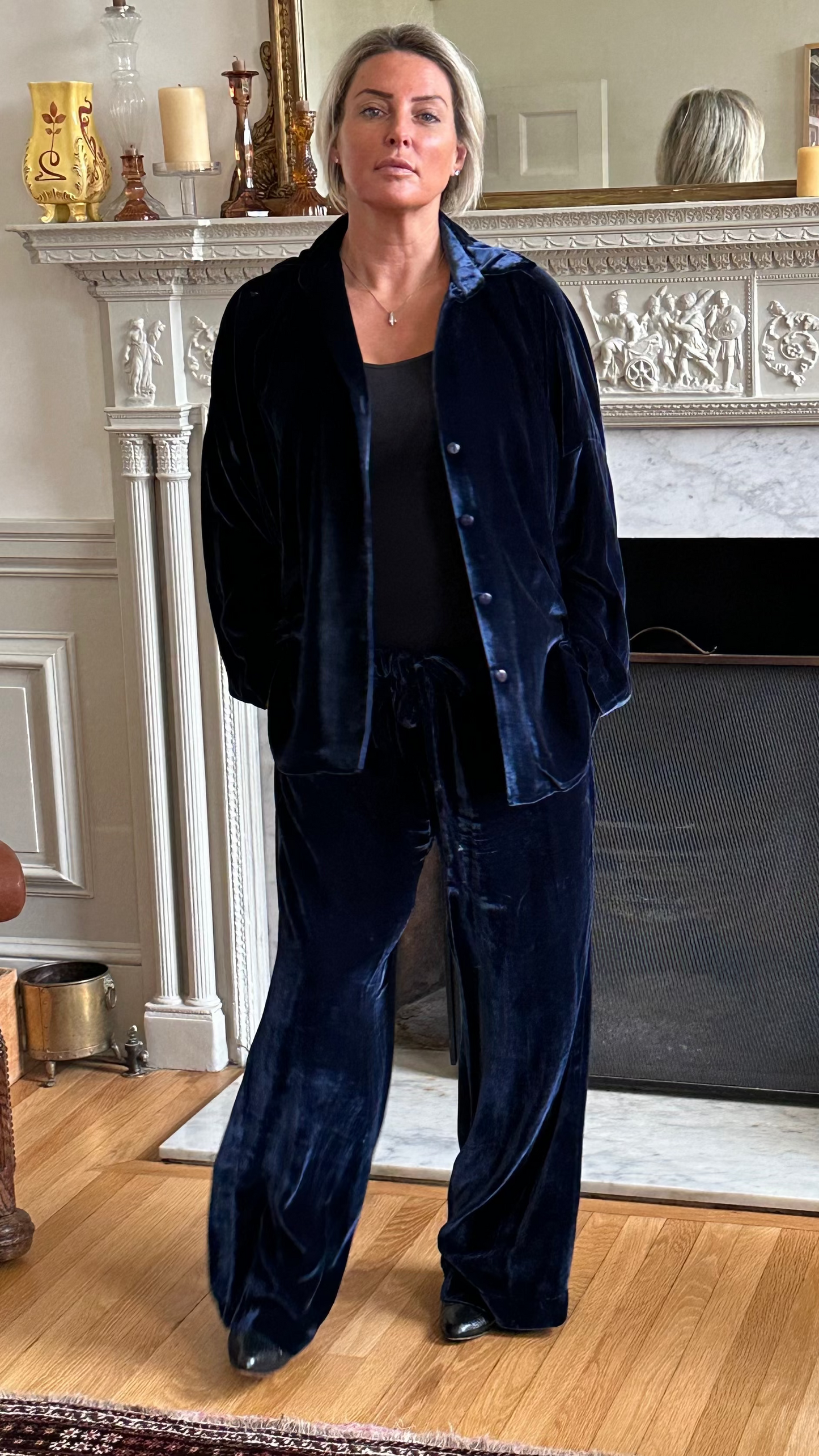 P-THE SOHO PALAZZO TROUSERS IN  DEEP BLUE  VELVET