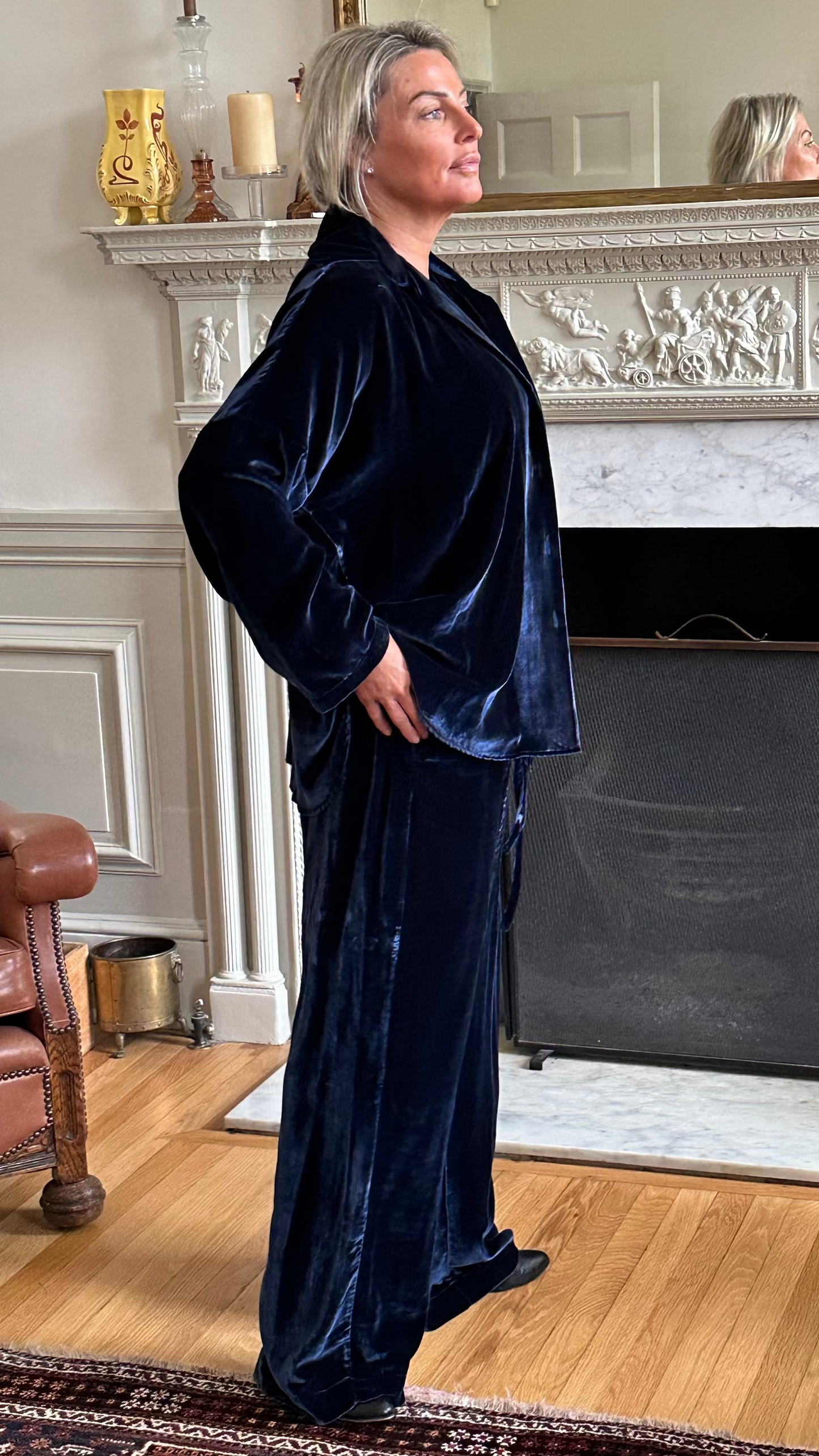 P-THE SOHO PALAZZO TROUSERS IN  DEEP BLUE  VELVET