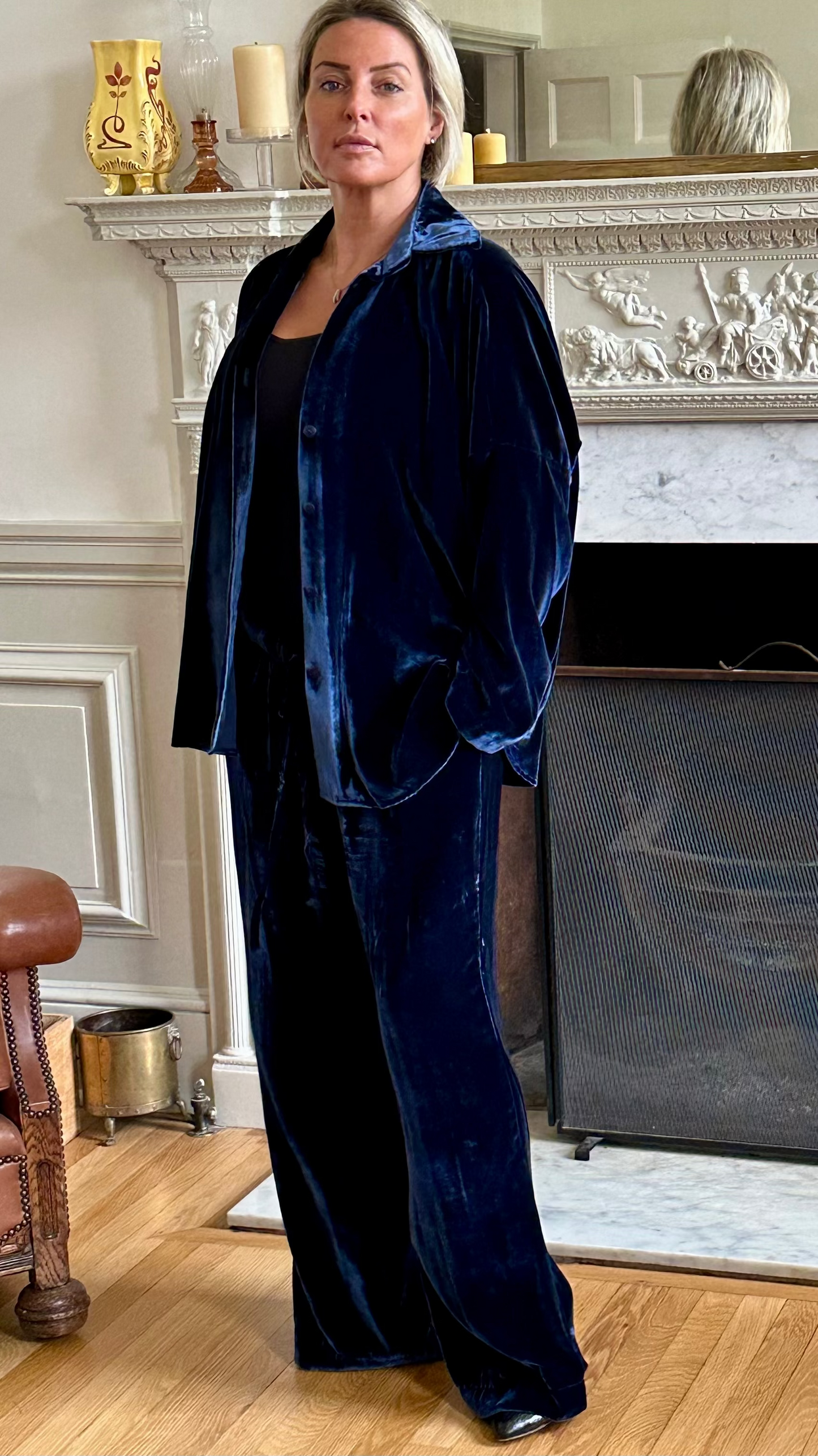 P-THE SOHO PALAZZO TROUSERS IN  DEEP BLUE  VELVET