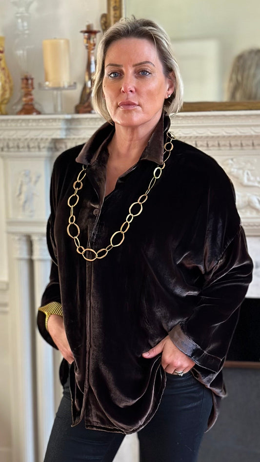 O-THE SOHO OVERSIZED SHIRT IN DARK CHOCOLATE VELVET