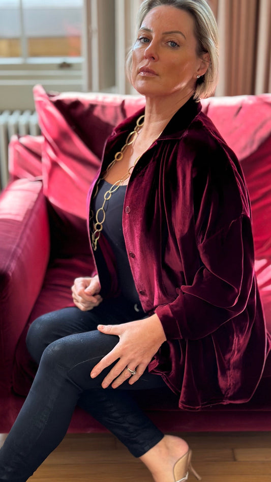 N-THE SOHO OVERSIZED SHIRT IN INTENSE BURGUNDY VELVET