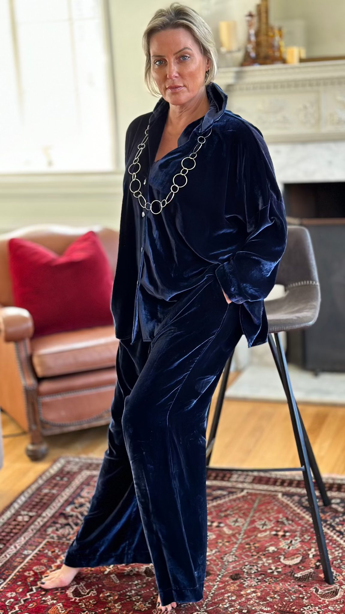 P-THE SOHO PALAZZO TROUSERS IN  DEEP BLUE  VELVET