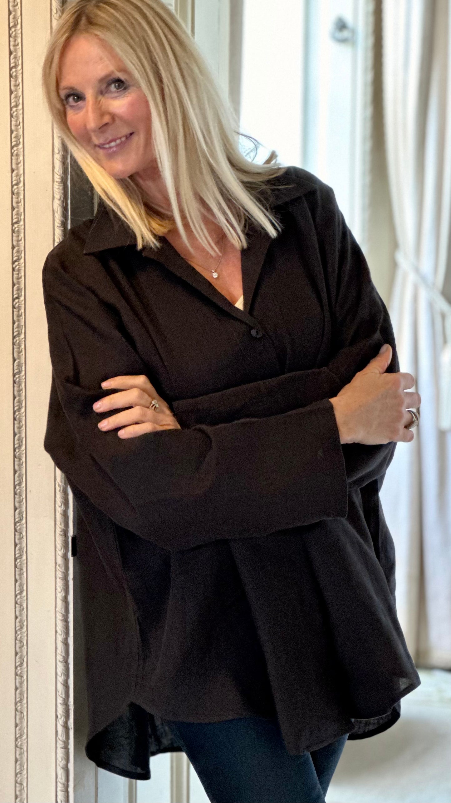 THE TARA BLACK ONYX OVERSIZED SHIRT - 100% IRISH LINEN