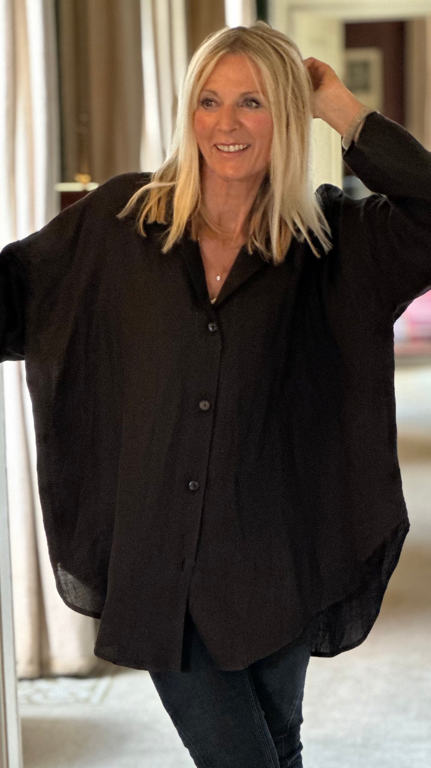 THE TARA BLACK ONYX OVERSIZED SHIRT - 100% IRISH LINEN