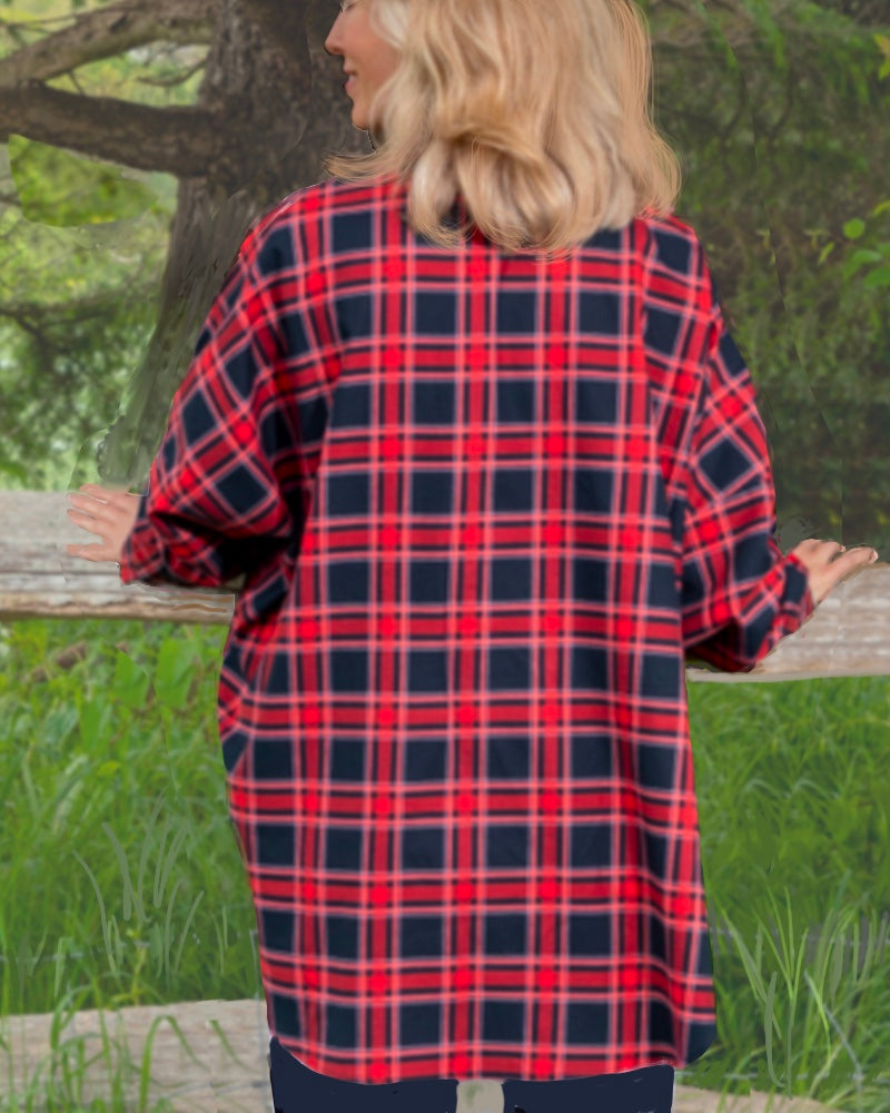 J-THE CHELSEA OVERSIZED SHIRT IN RED TARTAN