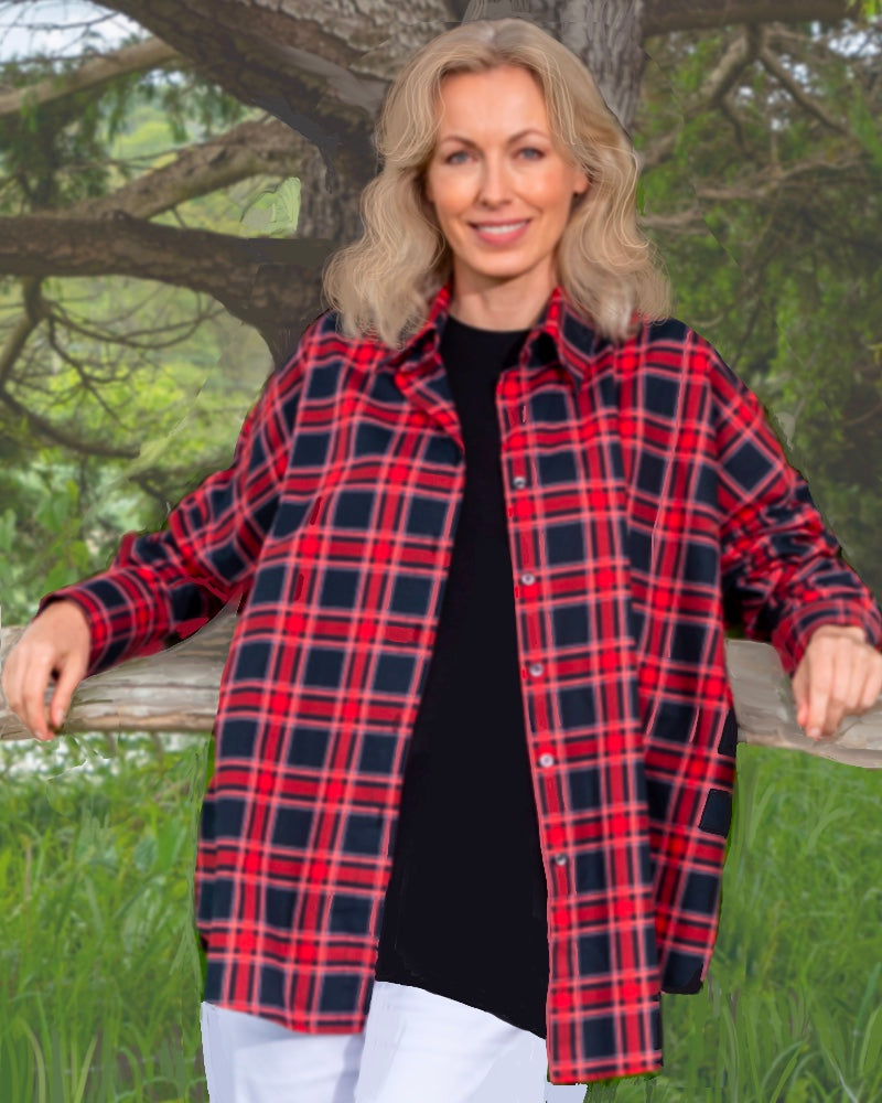 J-THE CHELSEA OVERSIZED SHIRT IN RED TARTAN