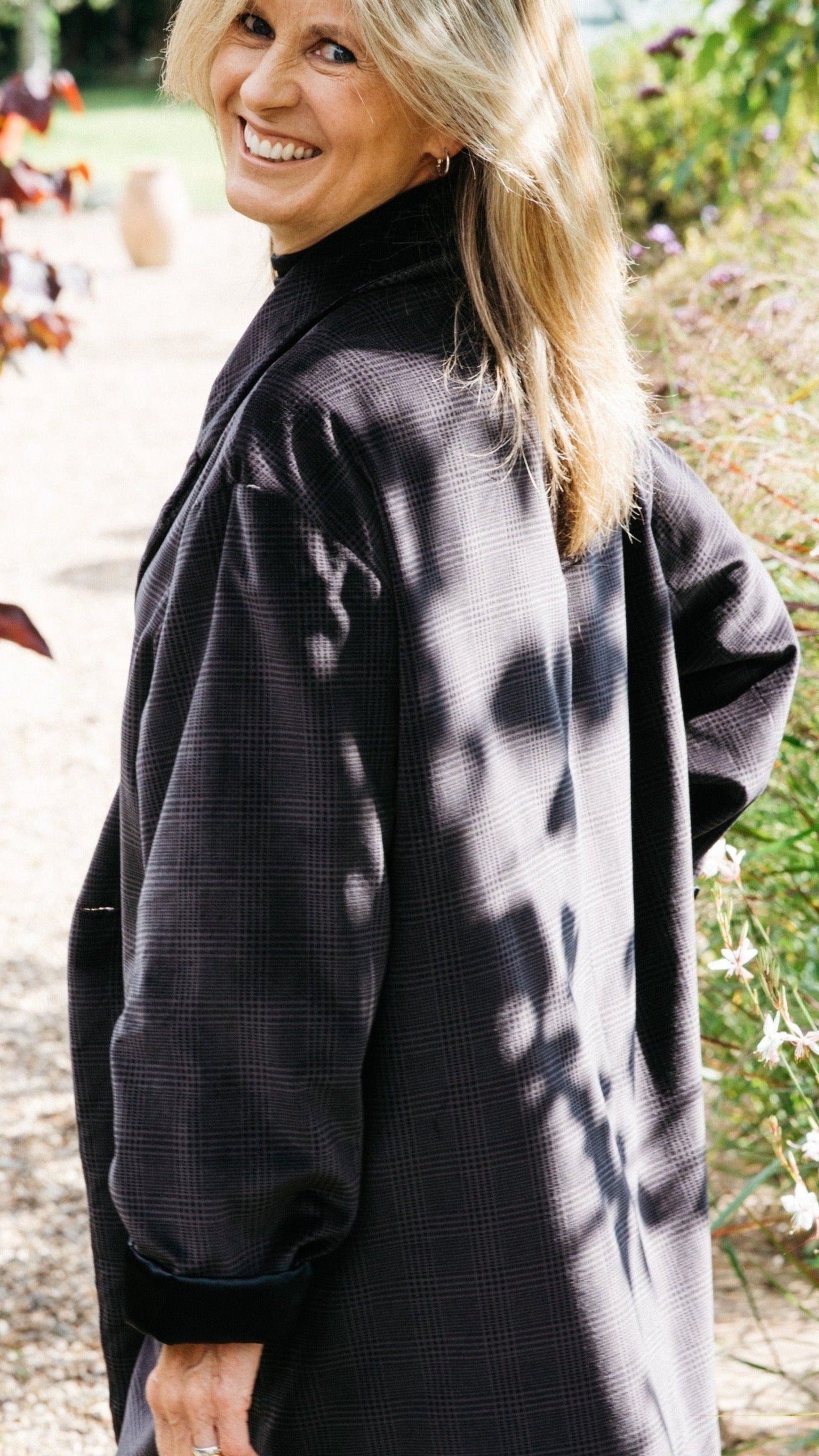 H-THE BOND STREET OVERSIZED JACKET IN FALCON CHECK VELVET