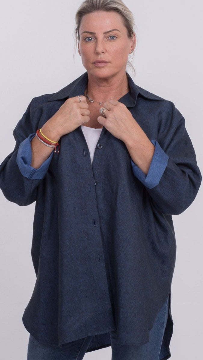 THE SOHO OVERSIZED SHIRT IN DENIM BLUE LINEN