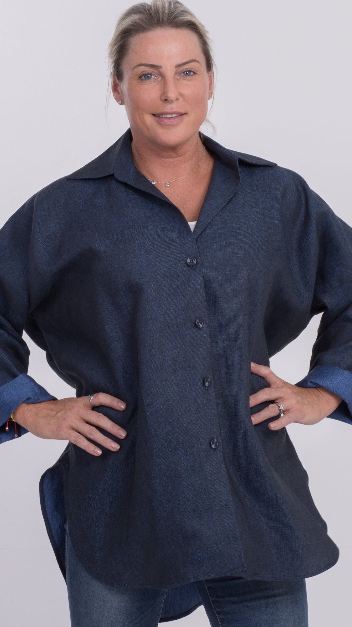THE SOHO OVERSIZED SHIRT IN DENIM BLUE LINEN