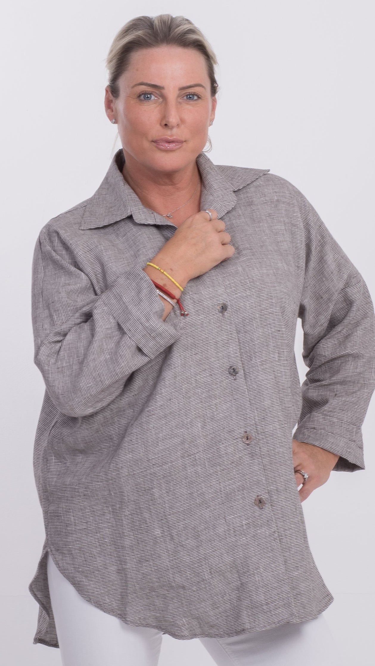 THE SOHO LINEN ENSEMBLE - COFFEE AND IVORY CHECK