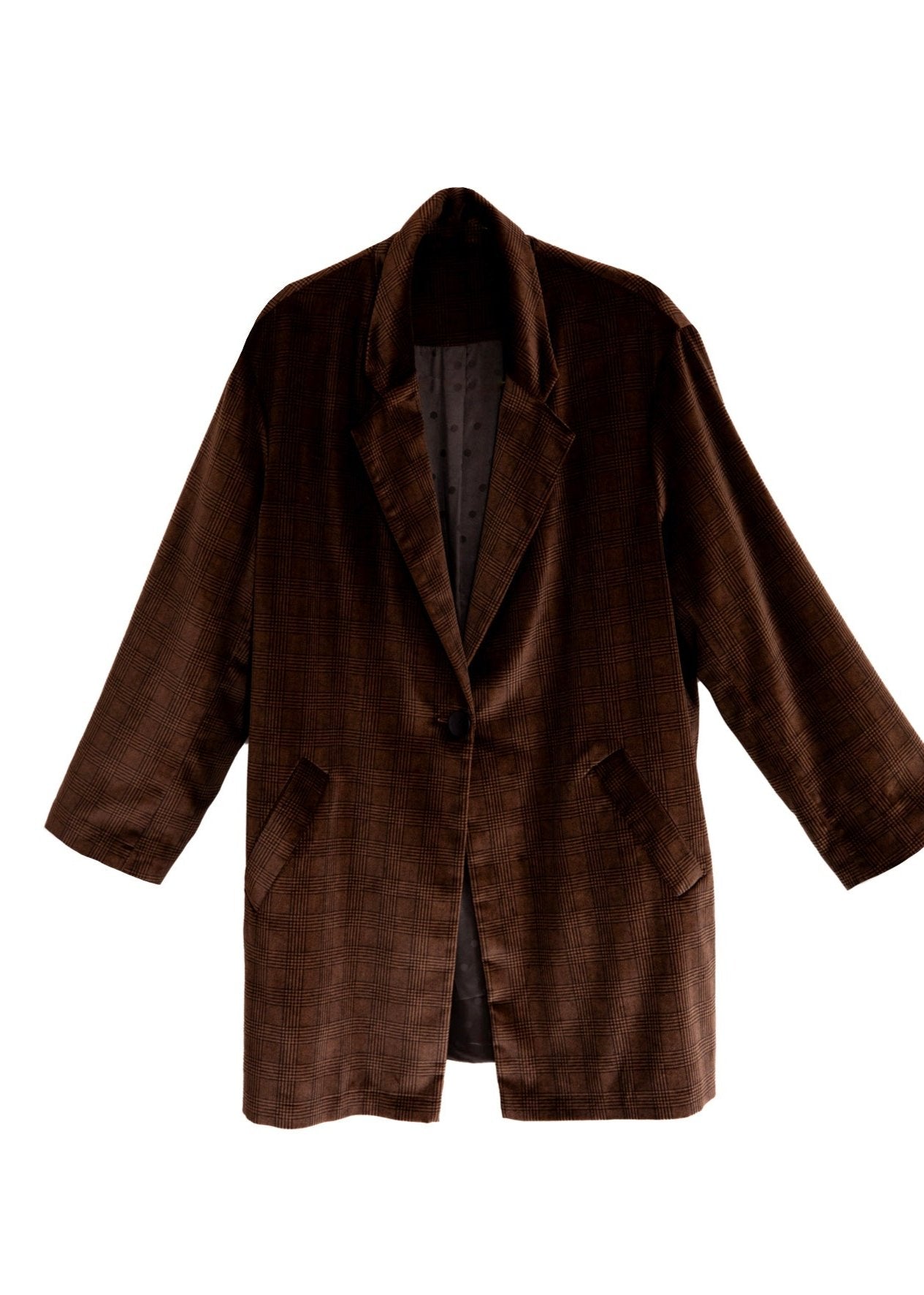 I-THE BOND STREET OVERSIZED JACKET IN COGNAC VELVET CHECK