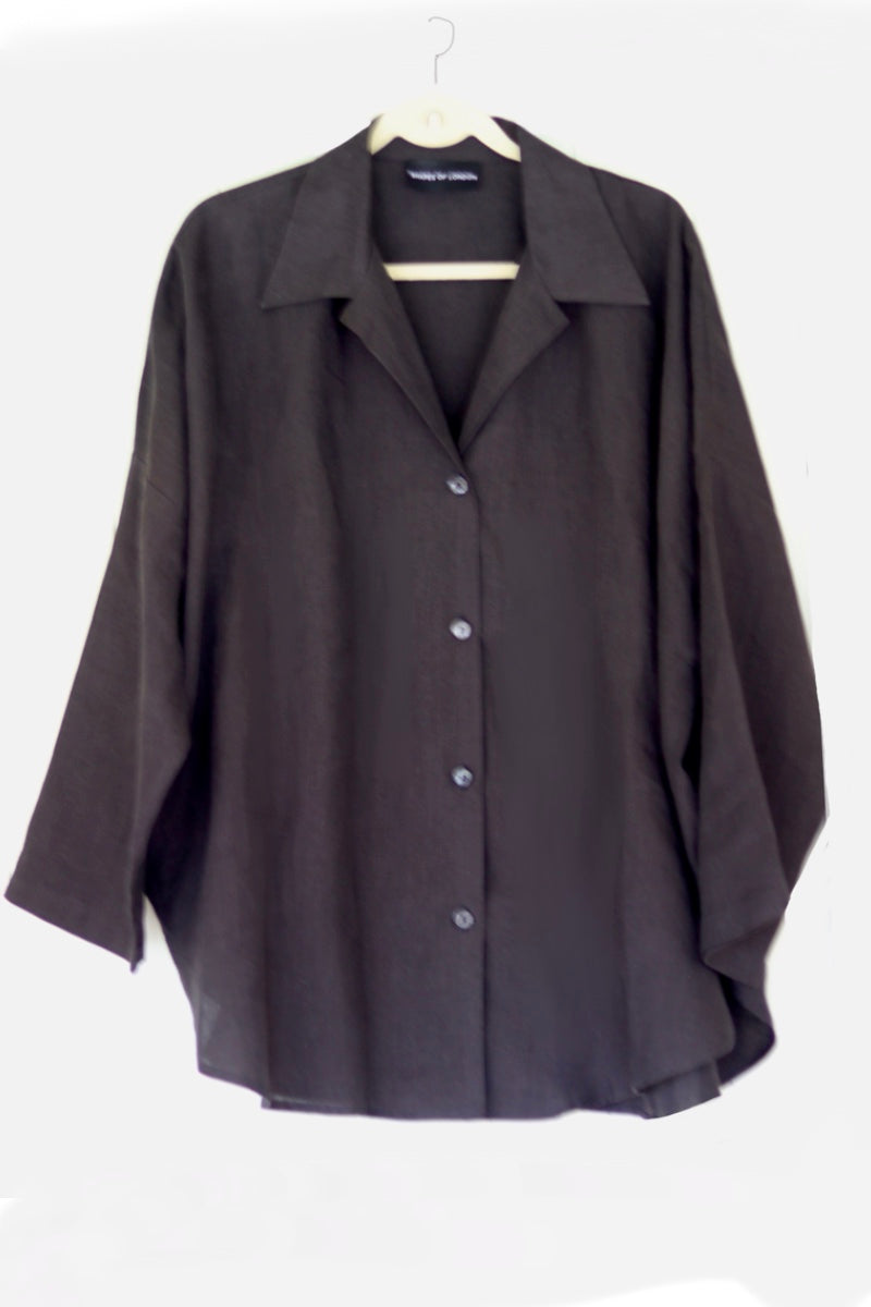 C-THE TARA OVERSIZED SHIRT IN BLACK ONYX IRISH LINEN