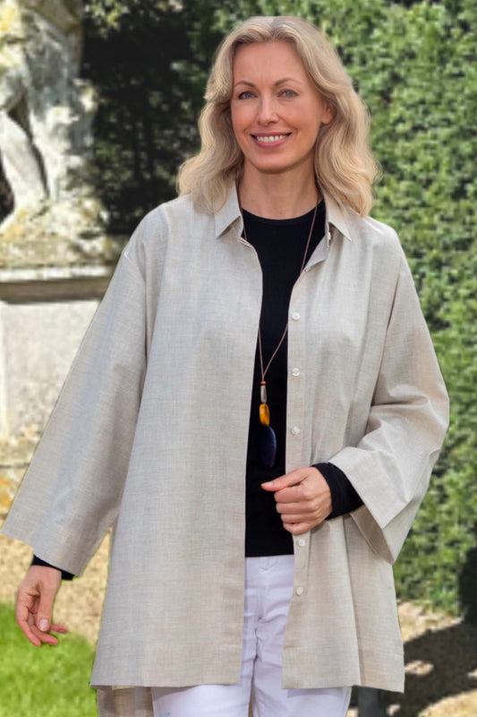 THE EDEN TRAVEL OVERSIZED SHIRT - SANDY BEIGE COTTON