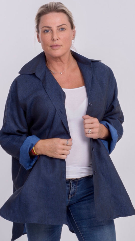 THE SOHO OVERSIZED SHIRT IN DENIM BLUE LINEN