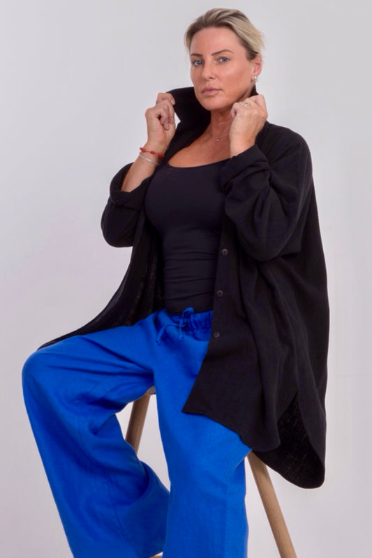 THE SOHO OVERSIZED SHIRT IN BLACK LINEN BLEND