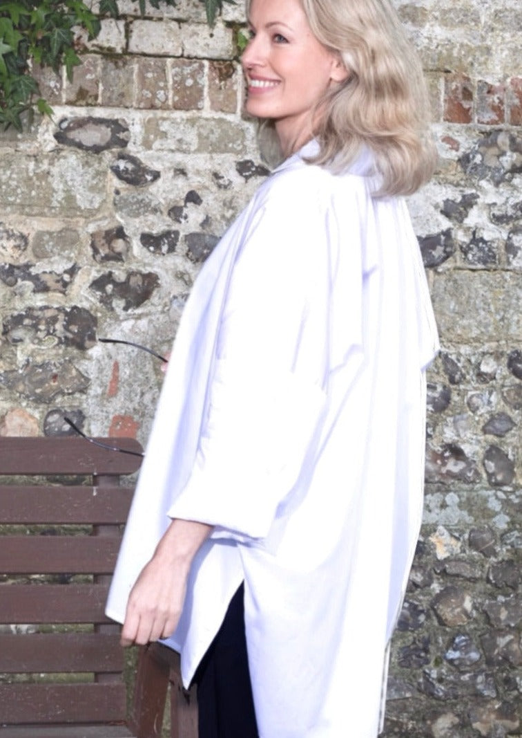 THE SOHO OVERSIZED SHIRT IN WHITE SATIN COTTON