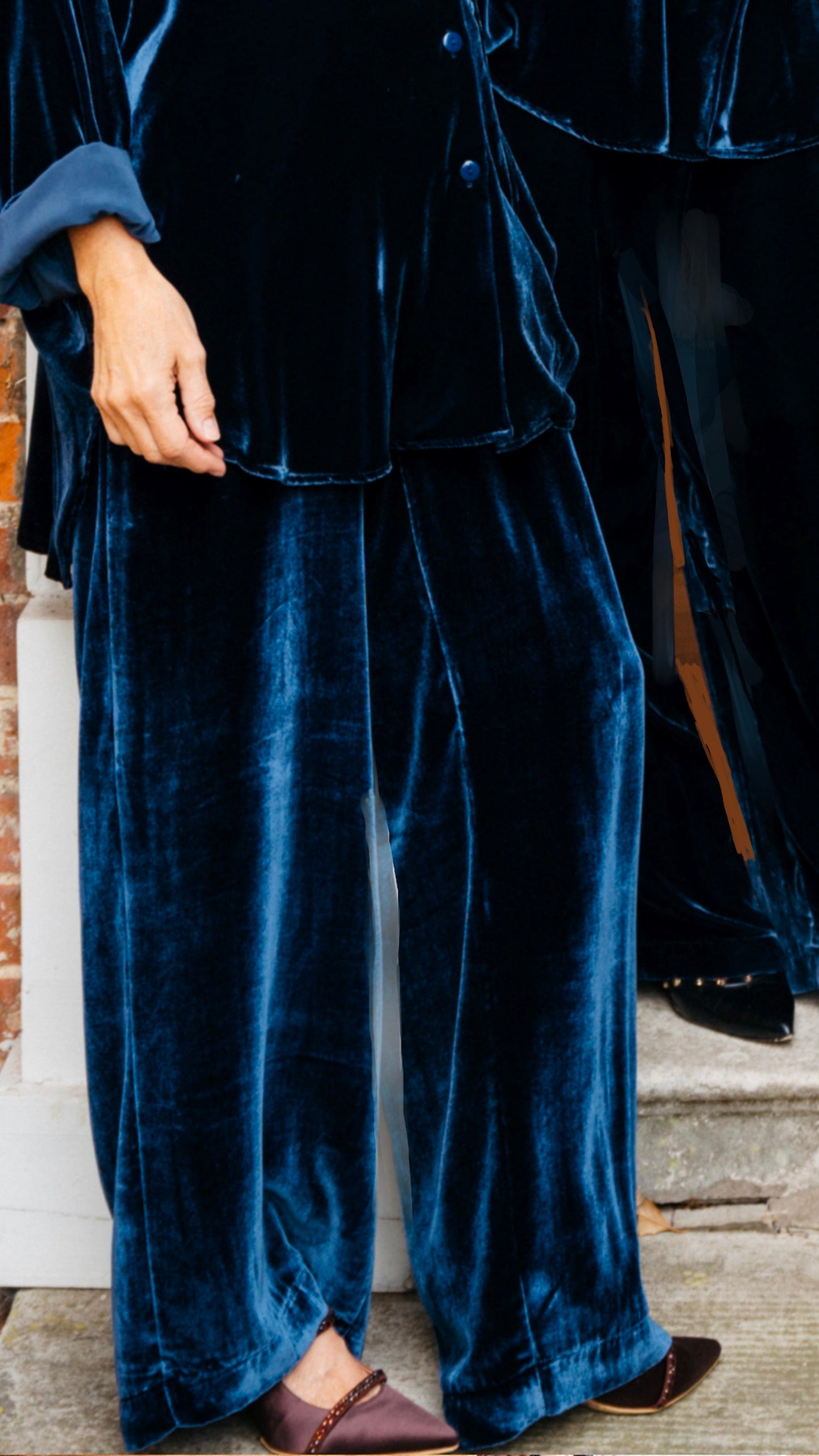 P-THE SOHO PALAZZO TROUSERS IN  DEEP BLUE  VELVET